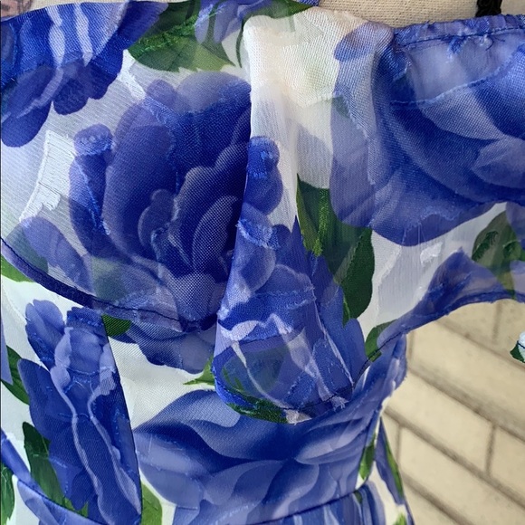❌DONATED❌Royal Blue White Floral Off Shoulders Ruffled Lined Maxi Dress - Picture 9 of 17